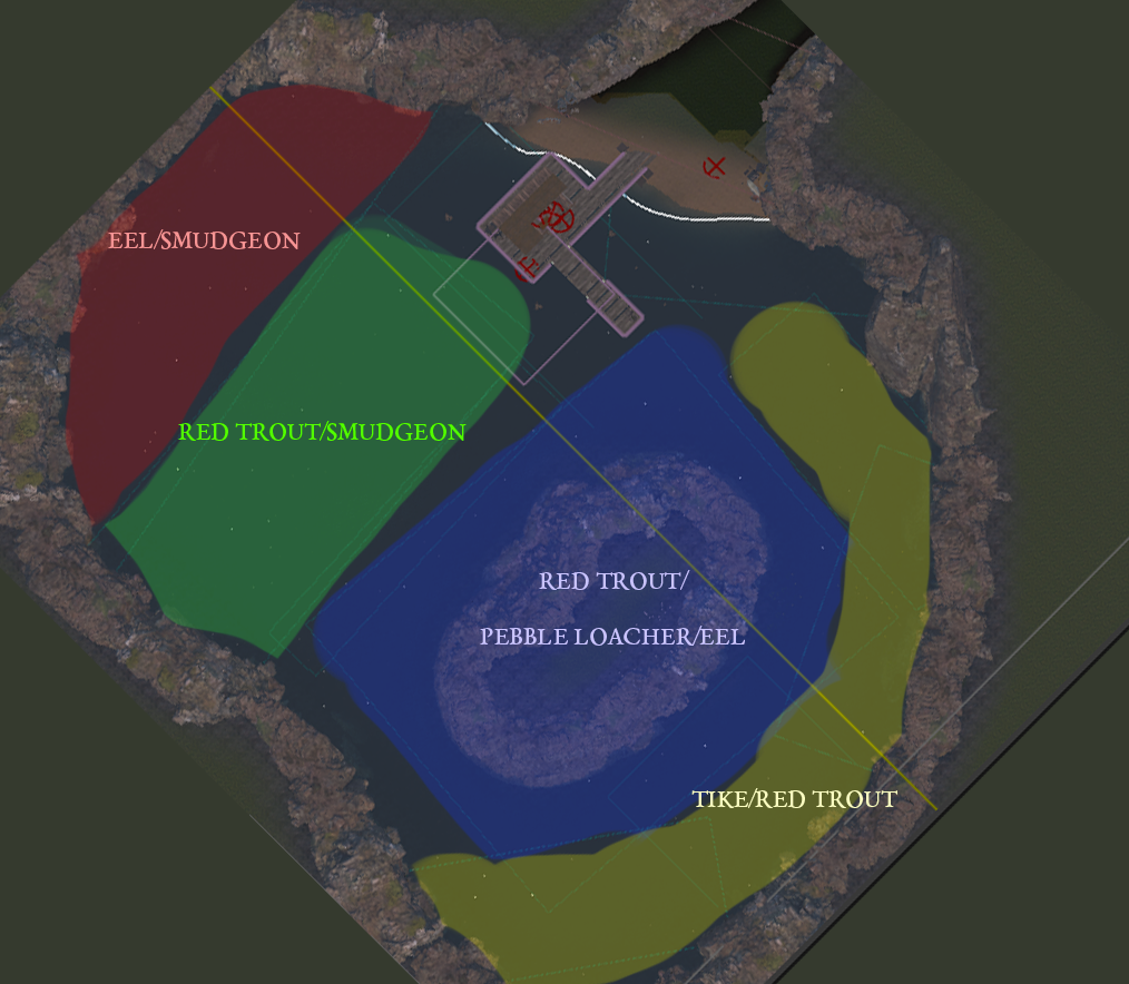 A diagram depicting the location of various fish within the Illisor Steppes lake